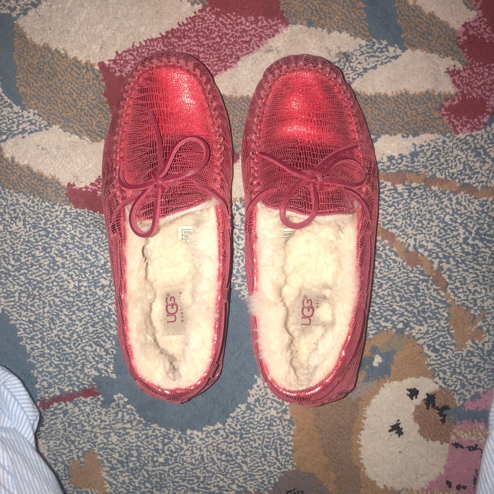 Lightly Worn Red Shiny Ugg Slippers